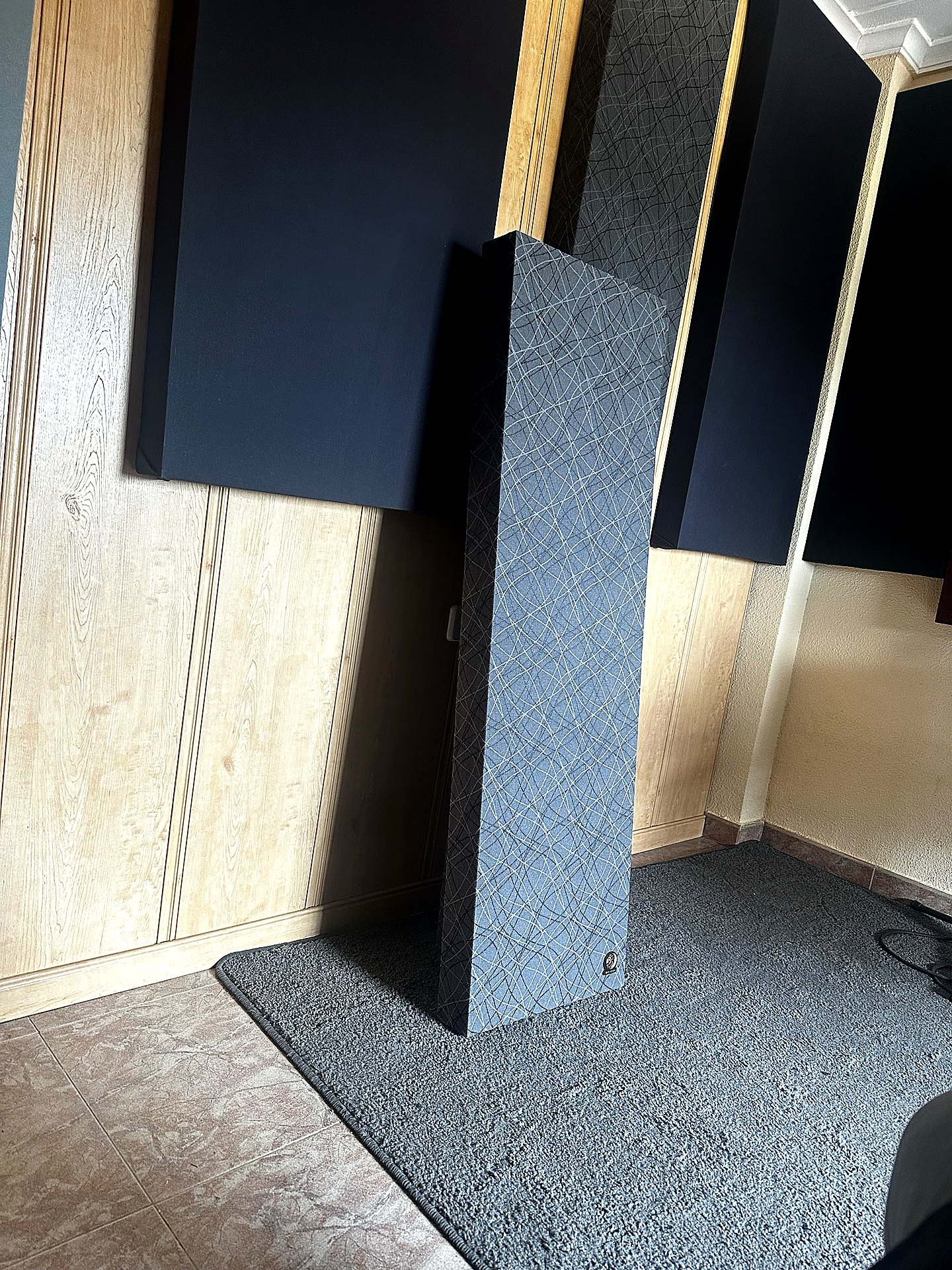 Detalle de panel con textura crackle gris premium